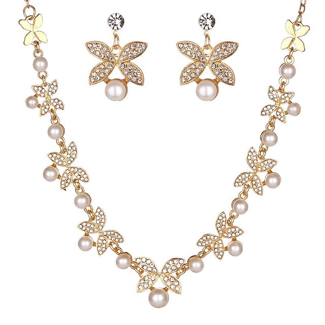  Damen Ohrstecker Halskette Blume damas Klassisch Modisch Künstliche Perle Diamantimitate Ohrringe Schmuck Gold / Silber Für Zeremonie Verlobung