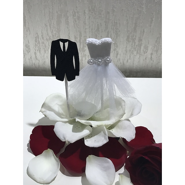  Wedding Party Cake Accessories High Quality Paper Classic Couple Faux Pearl All Seasons 1 pcs White