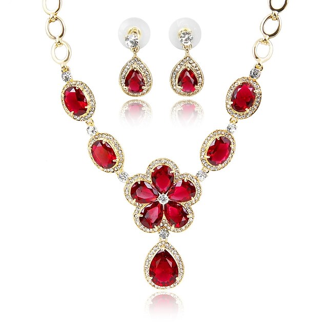  Pentru femei Set bijuterii Placat Auriu Modă, Elegant Include Seturi de bijuterii de mireasă Roșu Închis Pentru Petrecere Cadou