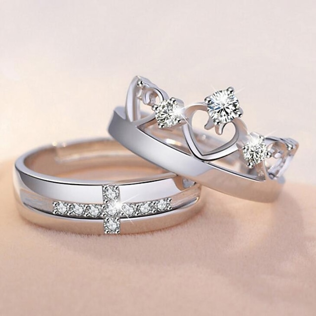  2 יחידות טבעות לזוג טבעת הטבעת For לזוג יהלום זירקונה מעוקבת יהלום זעיר חתונה מתנה נשף מסכות נחושת כתר
