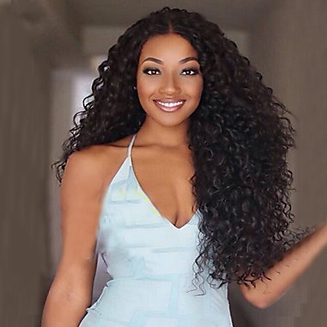  Synthetic Wig Curly Curly Middle Part Wig Long Natural Black Synthetic Hair Women's Fashion African American Wig Black