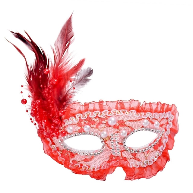 Venetiansk maske / Masquerade Mask / Fjærmaske Klassisk Rose / Rød / Hvit Plastikker Cosplay-tilbehør Halloween / Maskerade kostymer