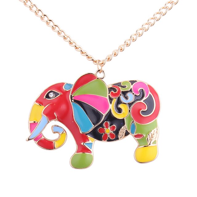  Women's Pendant Necklace Elephant Ladies European Fashion Colorful Alloy Gold Necklace Jewelry For Daily