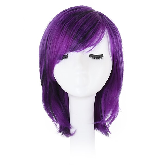  Syntetiske parykker Bølget Bølget Bob frisure Pixie frisure Med bangs / pandehår Paryk Bright Purple Syntetisk hår Natural Hairline Side del Afro-amerikansk paryk Lilla