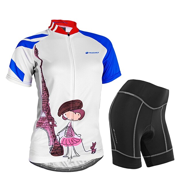  Nuckily Mulheres Manga Curta Camisa com Shorts para Ciclismo Branco Moto Shorts Camisa / Roupas Para Esporte Conjuntos Prova-de-Água Respirável Tapete 3D Tiras Refletoras Redutor de Suor Esportes