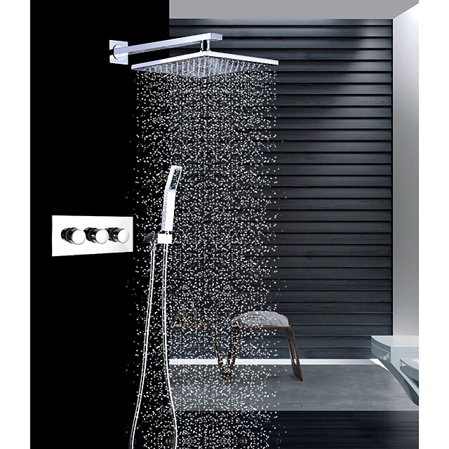  Sprchový set Soubor - Dešťová sprcha Moderní Pochromovaný Nástěnná montáž Keramický ventil Bath Shower Mixer Taps / Mosaz / Tři Rukojeti tři otvory