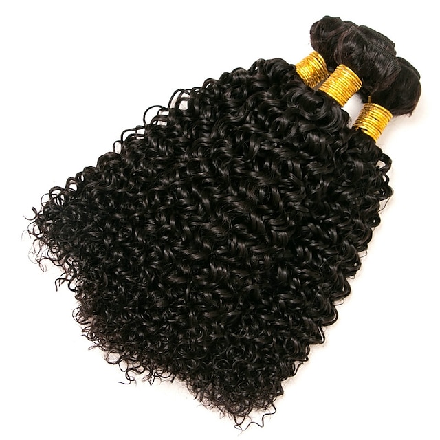  3 Связки Бразильские волосы Kinky Curly Натуральные волосы 150 g Человека ткет Волосы 8-28 дюймовый Ткет человеческих волос Расширения человеческих волос / 8A / Кудрявый вьющиеся