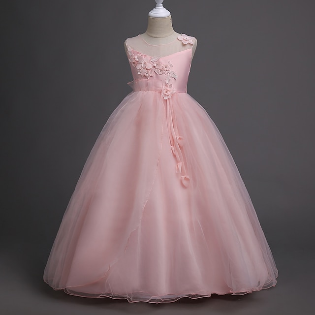  Παιδιά Κοριτσίστικα Φόρεμα Φλοράλ Αμάνικο Πάρτι Γλυκός Βαμβάκι Πολυεστέρας Ροζ πριγκίπισσα φόρεμα Καλοκαίρι Άνοιξη Λευκό Ανθισμένο Ροζ Βυσσινί
