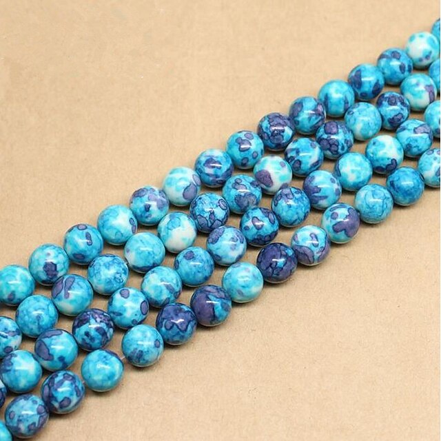  DIY Smykker 46 stk Perler Syntetiske Edelstener Blå Rund Perlene 0.8 cm DIY Halskjeder Armbånd