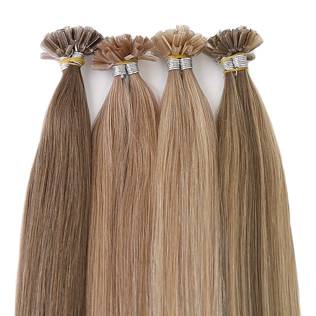 Neitsi Fusion / U Tip Human Hair Extensions Straight Remy Human Hair Brazilian Hair Natural Color 1pack Women's Medium Golden Brown