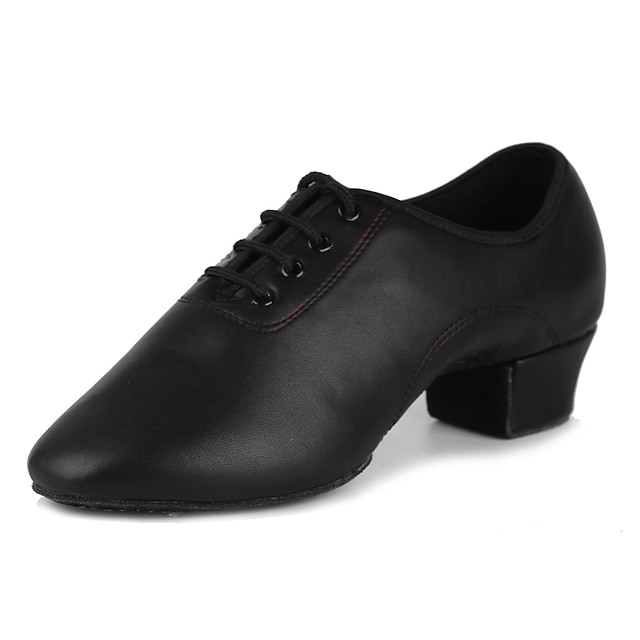  Men's Latin Shoes Practice Trainning Dance Shoes Performance Indoor Lace Up Heel Split Sole Low Heel Cuban Heel Black