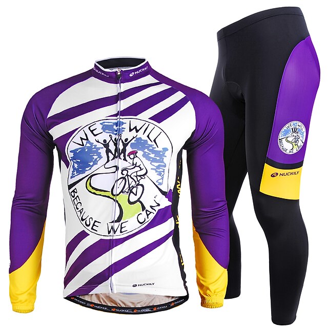  Nuckily Homens Manga Longa Calça com Camisa para Ciclismo Inverno Tosão Poliéster Lycra Roxo Moto Conjuntos A Prova de Vento Respirável Secagem Rápida Resistente Raios Ultravioleta Tiras Refletoras