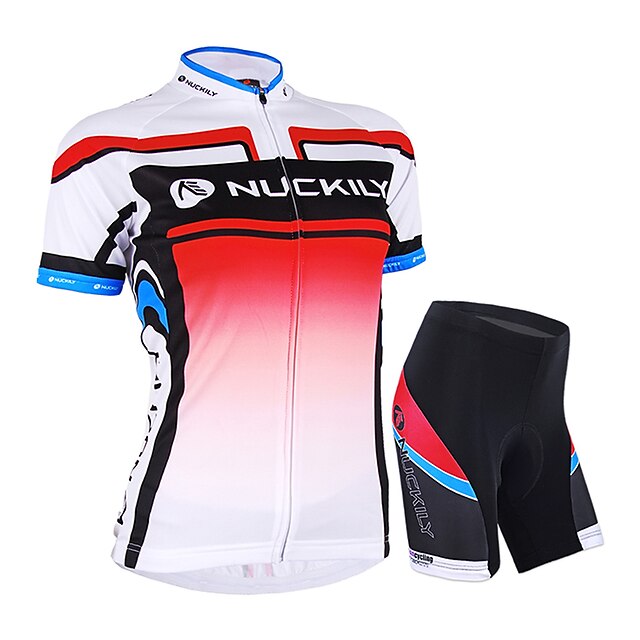  Nuckily Women's Short Sleeve Cycling Jersey with Shorts Summer Nylon Elastane Polyester Pink Gradient Bike Shorts Jersey Clothing Suit Waterproof Breathable Ultraviolet Resistant Waterproof Zipper