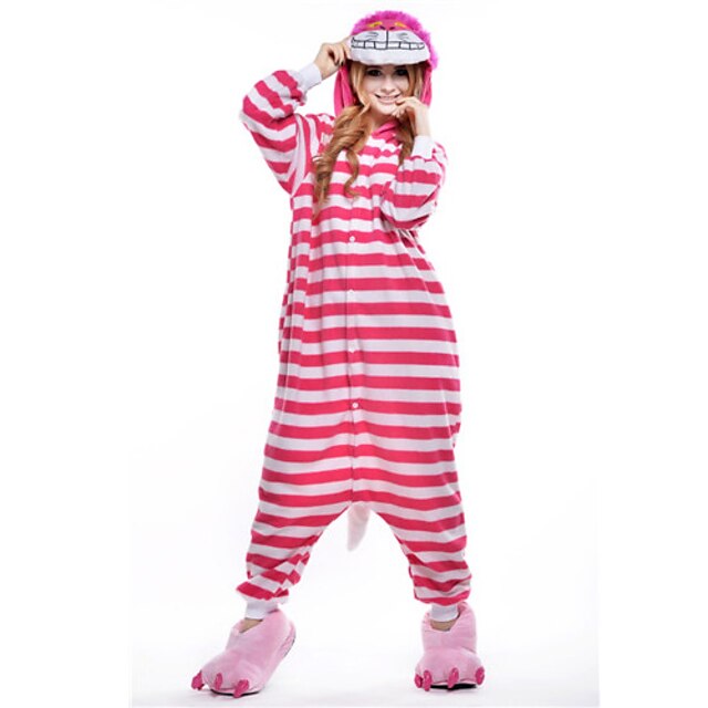  Adults' Kigurumi Pajamas Cat Chesire Cat Animal Onesie Pajamas Polar Fleece Synthetic Fiber Pink Cosplay For Men and Women Animal Sleepwear Cartoon Festival / Holiday Costumes / Leotard / Onesie