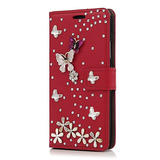  Case For Apple iPhone X / iPhone 8 Plus / iPhone 8 Card Holder / Rhinestone / with Stand Full Body Cases Flower Hard PU Leather