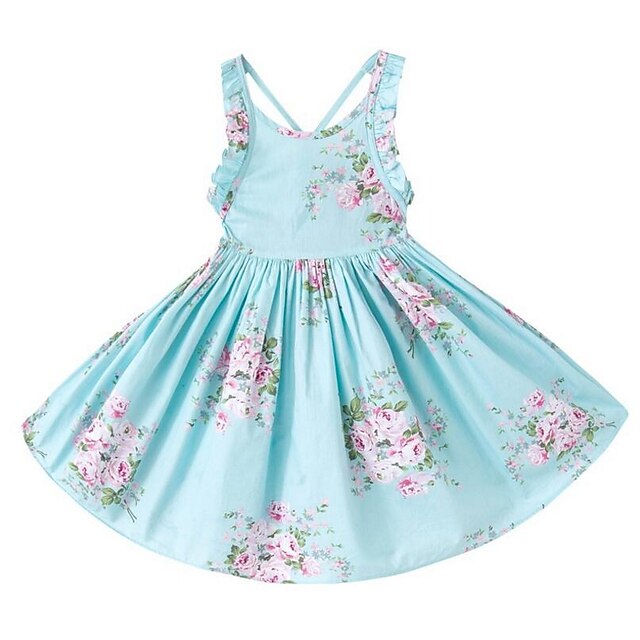 Kids Little Girls' Dress Floral Solid Colored Daily Holiday Blushing Pink Light Blue Sleeveless Casual Boho Dresses Summer