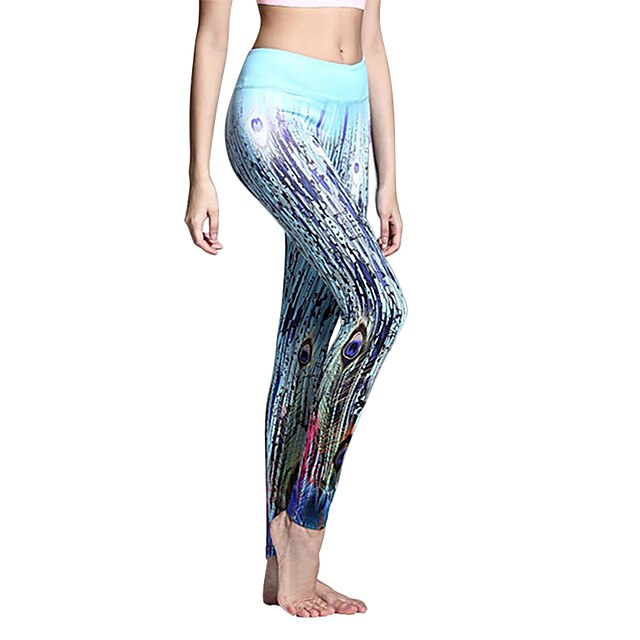  Damen Trainingshose Strumpfhosen / Lange Radhose Leggings Unten Elastan Yoga Pilates Übung & Fitness Freizeit Sport Laufen Atmungsaktiv Rasche Trocknung Sport Hellblau Print Modisch / Hochelastisch