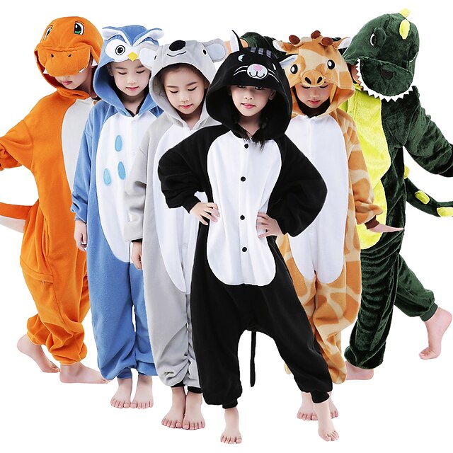  Kid's Kigurumi Pajamas Giraffe Animal Onesie Pajamas Flannel Toison Green / White / Brown Cosplay For Boys and Girls Animal Sleepwear Cartoon Festival / Holiday Costumes / Leotard / Onesie