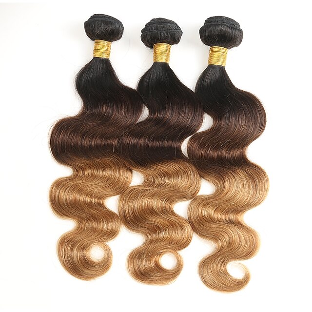  3 Bundles Brazilian Hair Body Wave Human Hair Ombre Hair Weaves / Hair Bulk 10-26 inch Human Hair Weaves Color Gradient Natural Best Quality Human Hair Extensions / 8A