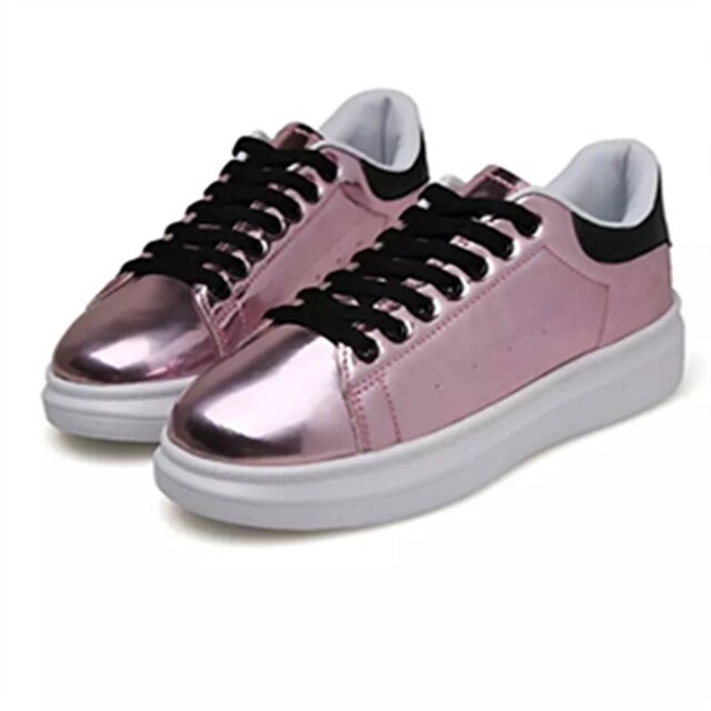  Women's PU(Polyurethane) Spring / Fall Comfort Sneakers Flat Heel Round Toe Lace-up White / Pink