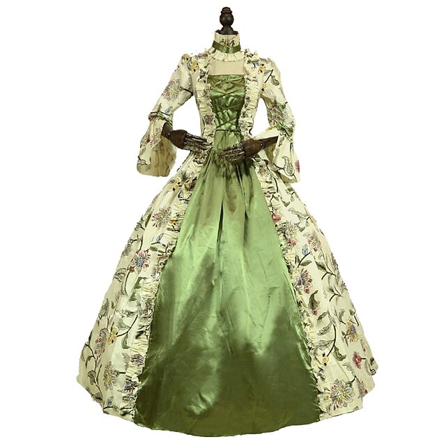  ماريا أنتونيتا روكوكو فيكتوريا القرن ال 18 فستان العطلة فساتين نسائي كوستيوم أخضر عتيقة تأثيري 3/4 طول الكم طول الأرض طويل منفوش قياس كبير حسب الطلب