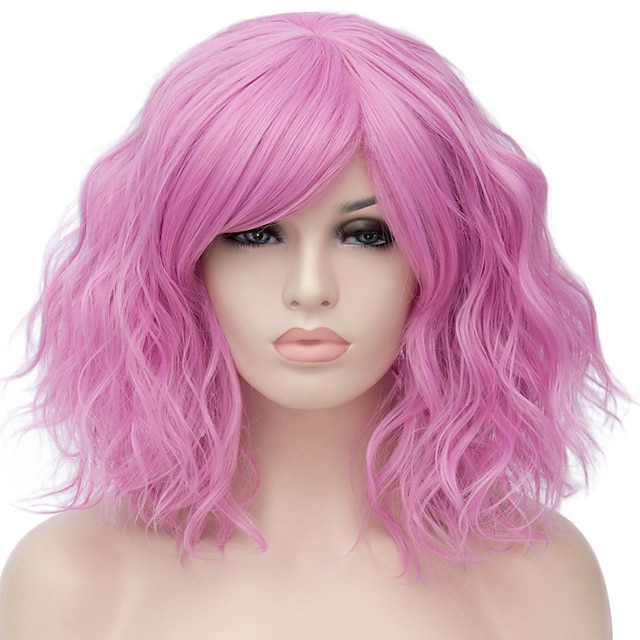  peruca sintética onda de água kardashian onda de água peruca curta luz dourada rosa/roxo marrom claro roxo/azul rosa ouro cabelo sintético feminino vermelho azul loira peruca de halloween