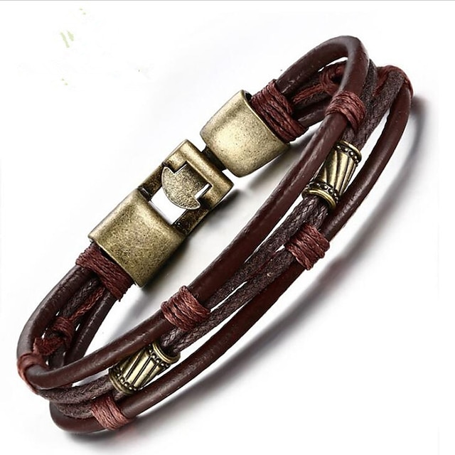  Men's Chain Bracelet Leather Bracelet Twisted Fashion Leather Bracelet Jewelry Brown For Gift Daily