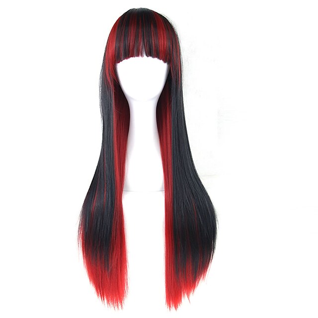  Parrucche Cosplay Parrucche sintetiche Lolita Liscio Dritto Con frangia Parrucca 13 cm Nero - rosso Capelli sintetici Nero