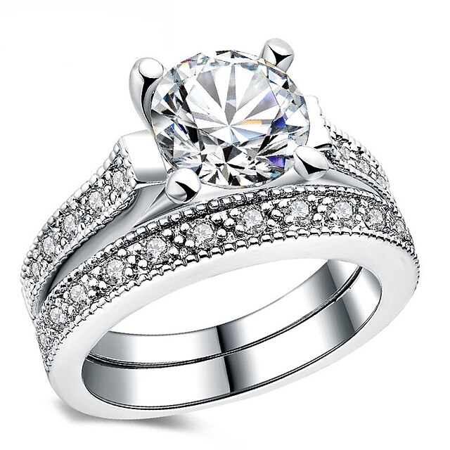  2 יחידות טבעת הטבעת For בגדי ריקוד נשים זירקונה מעוקבת חתונה טקס ארוסים אֶשׁכּוֹל