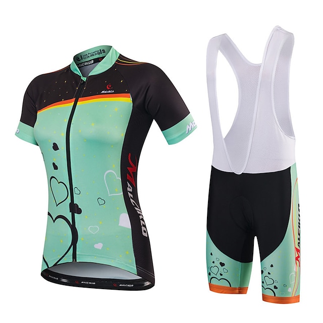  Malciklo Women's Short Sleeve Cycling Jersey with Shorts Mint Green Green / Black Floral Botanical Bike Jersey Bib Tights Padded Shorts / Chamois Breathable Quick Dry Anatomic Design Ultraviolet