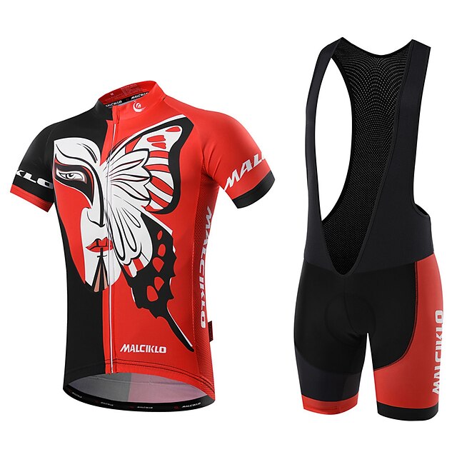  Malciklo Men's Short Sleeve Cycling Jersey with Bib Shorts Coolmax® Lycra Red / black Red and White Animal British Bike Clothing Suit Breathable 3D Pad Quick Dry Back Pocket Sports Animal Clothing