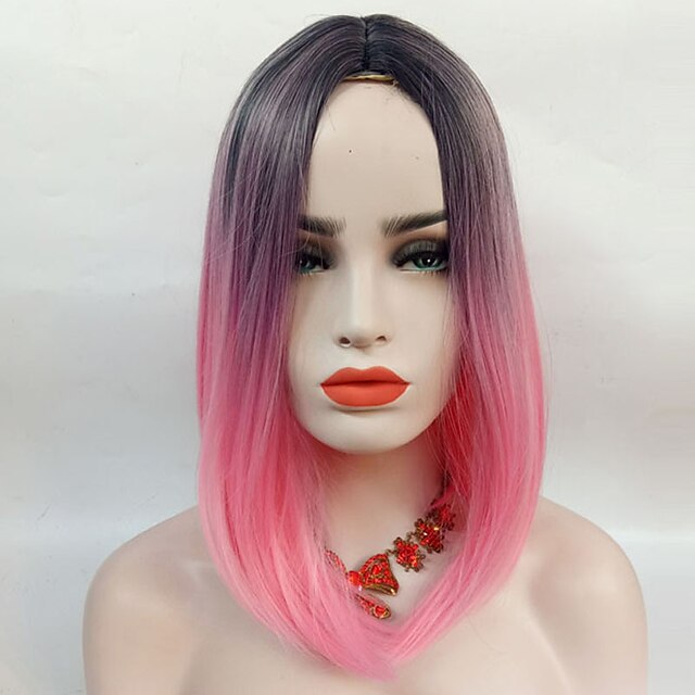  Perucas sintéticas Liso Reto Peruca Rosa 13 cm Preto / Rosa Cabelo Sintético Cabelo Ombre Cabelo com Luzes / Reflexos Repartida ao Meio Rosa