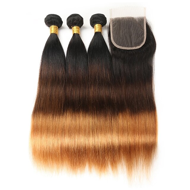  3 πακέτα με κλείσιμο Βραζιλιάνικη Ίσιο Φυσικά μαλλιά Ombre 12-26 inch Υφάνσεις ανθρώπινα μαλλιών Η καλύτερη ποιότητα Νέα άφιξη Επεκτάσεις ανθρώπινα μαλλιών / 8A / Ίσια