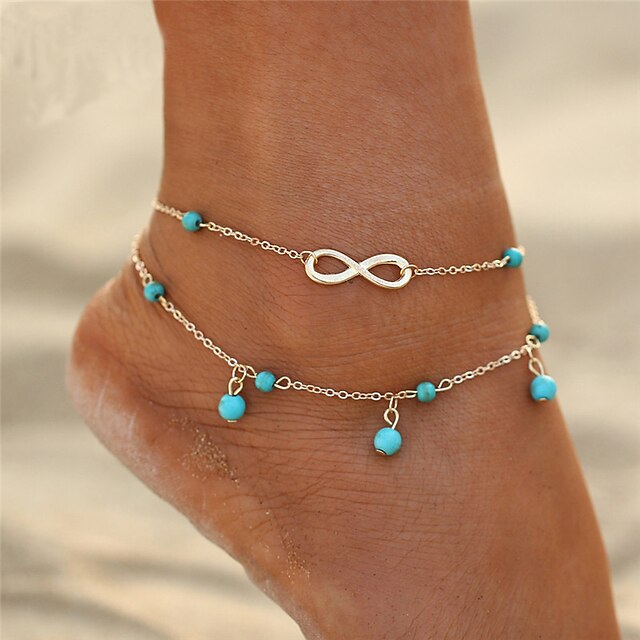  Anklet feet jewelry Ladies Double Layered Simple Women's Body Jewelry For Gift Going out Double Turquoise Alloy Infinity Gold Silver 1pc