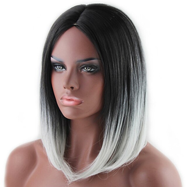  traje cosplay peruca sintética peruca reta bob reta cabelo sintético cinza comprimento médio cabelo ombre feminino raiz escura meio cinza