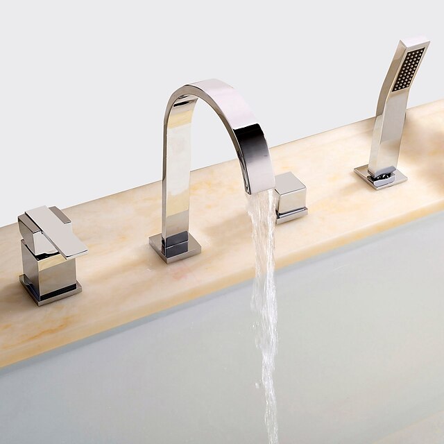 浴槽用水栓 - コンテンポラリー クロム ローマンバスタブ セラミックバルブ Bath Shower Mixer Taps / 二つのハンドル4つの穴