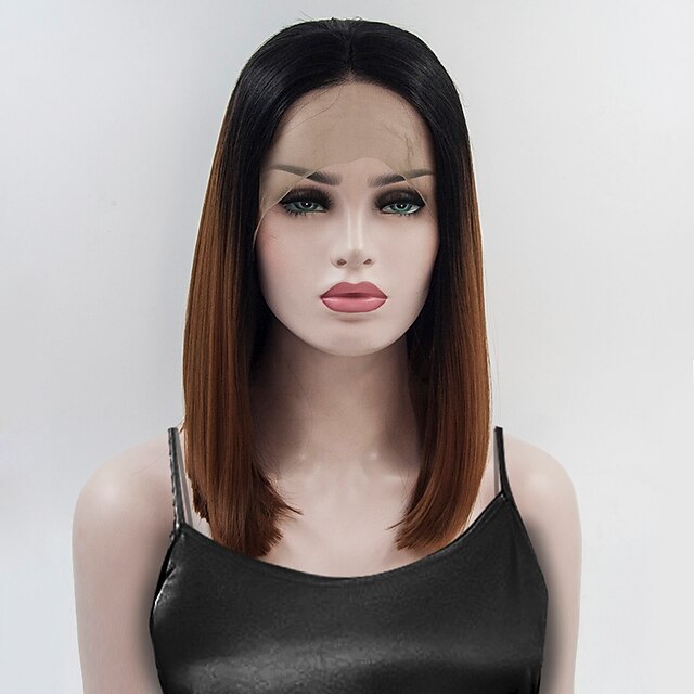 Synthetic Lace Front Wig Straight Straight Bob Lace Front Wig Medium Length Black / Strawberry Blonde Synthetic Hair Women's Ombre Hair African American Wig Brown