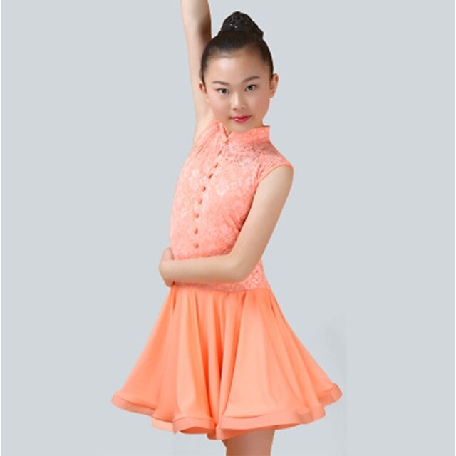  Latin Dance Dresses Girls' Performance Spandex / Lace Lace / Ruching Sleeveless Dress