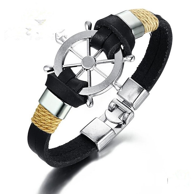  Voor heren Armband armbanden Lederen armbanden meetkundig Wijnoogst Schots Roestvast staal Armband sieraden Zwart / Bruin Voor Lahja Dagelijks