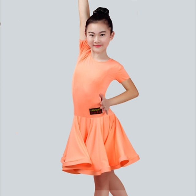  Latin Dance Dress Ruching Girls' Performance Short Sleeve Spandex