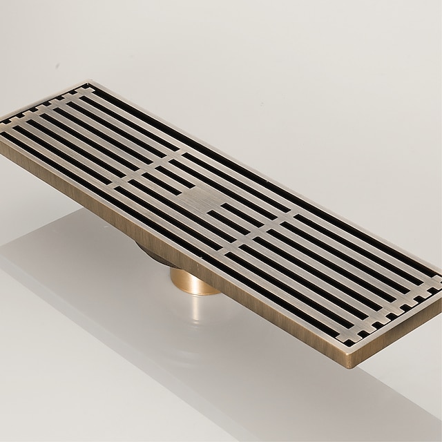  Plancher de baignoire rectangulaire rectangulaire de 30,5 cm avec grille à motif de briques, siphon de sol en laiton brossé, siphon de sol de douche avec passoire à cheveux.