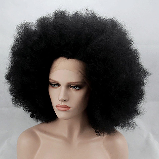  Synthetic Lace Front Wig Curly Kinky Curly Afro Lace Front Wig Synthetic Hair Women's Heat Resistant Natural Hairline Black