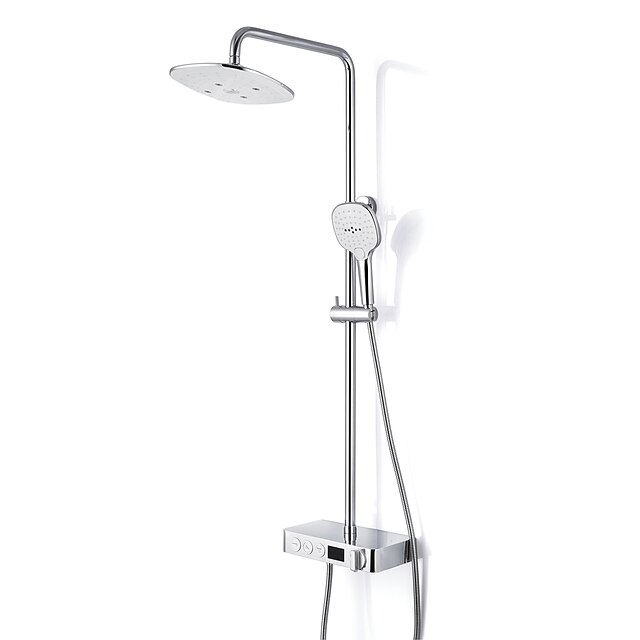  Shower Faucet Set - Handshower Included Thermostatic Rain Shower Contemporary Chrome Shower System Ceramic Valve Bath Shower Mixer Taps / Brass / Single Handle Two Holes