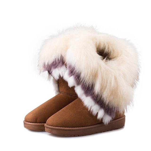  Dame Støvler Snestøvler Mid Calf Støvler Booties Ankelstøvler Pompon Flade hæle Rund Tå Sød Daglig Pels Fleece Hjemmesko Vinter Ensfarvet Grøn Sort Lys pink / Støvletter