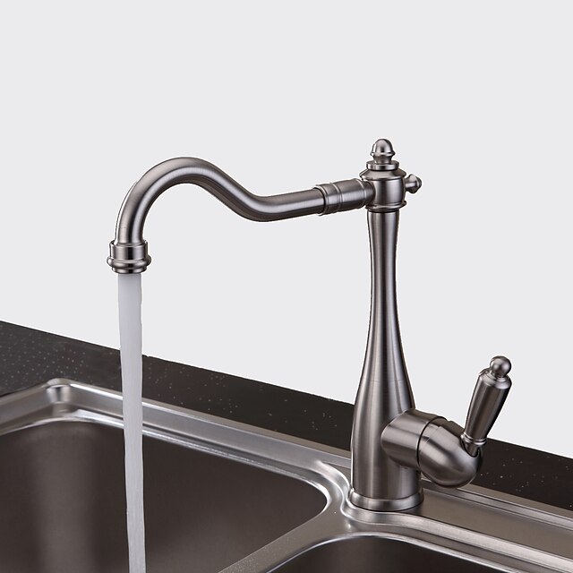  Kitchen faucet - One Hole Nickel Brushed Standard Spout Deck Mounted Traditional Kitchen Taps / Single Handle One Hole