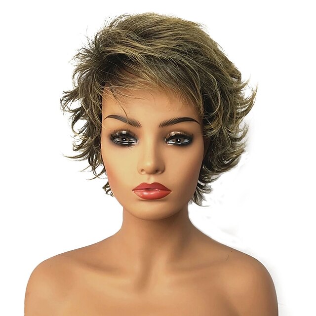  Synthetic Wig Straight Straight Pixie Cut Layered Haircut Wig Blonde 13cm(Approx5inch) Blonde Synthetic Hair Highlighted / Balayage Hair Blonde StrongBeauty
