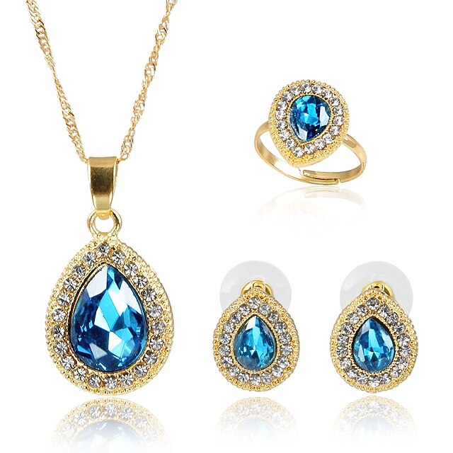  Women's Crystal Jewelry Set Gold Plated Fashion Include Bridal Jewelry Sets Blue For Party Gift