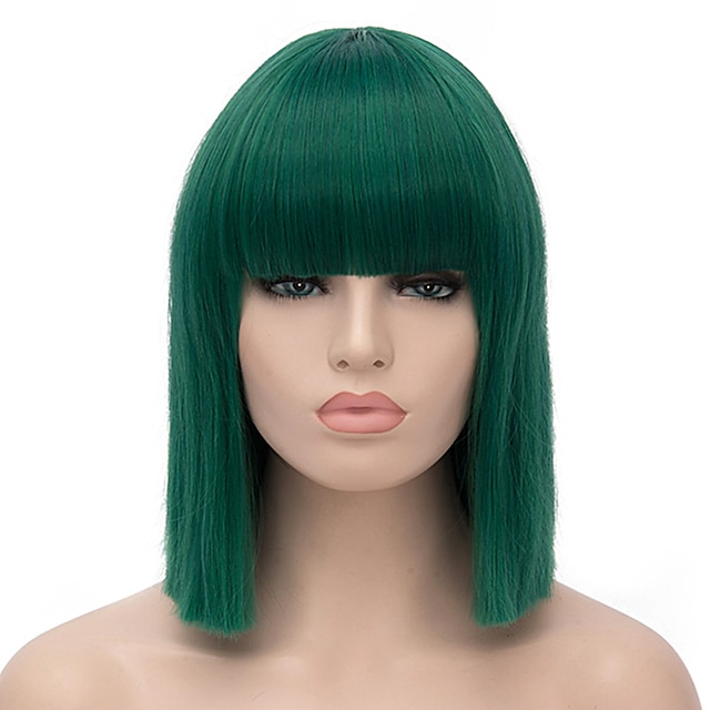  تأثيري حلي الباروكة الاصطناعية الباروكة تأثيري الباروكة مستقيم مستقيم قصير الأخضر الاصطناعية الشعر المرأة الأخضر