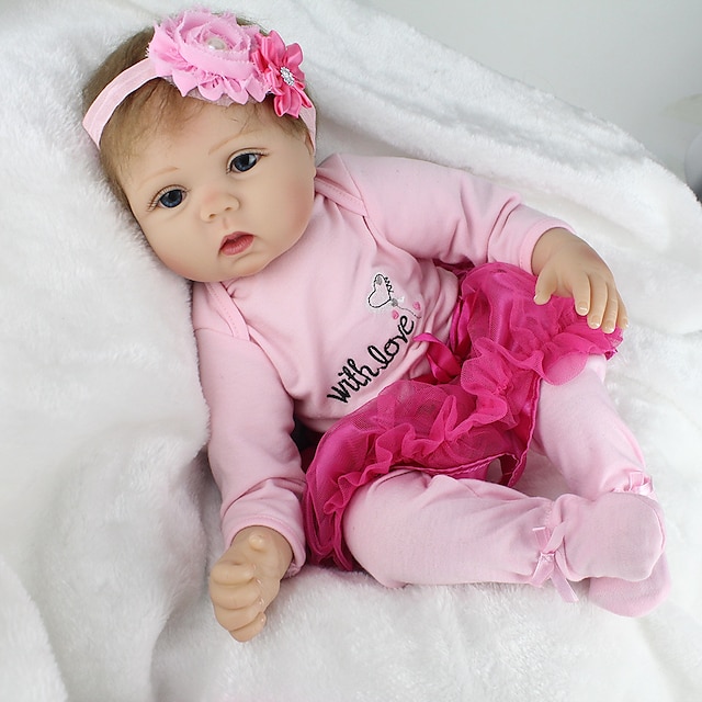  22 inch Reborn Doll Baby Girl Reborn Baby Doll lifelike Hand Made Non Toxic Lovely Simulation Cloth 3/4 Silicone Limbs and Cotton Filled Body 55cm with Clothes and Accessories for Girls' Birthday and