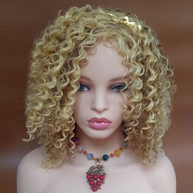  Synthetic Wig Wavy Kinky Curly Kinky Curly Wavy Side Part Wig Blonde Short Blonde Synthetic Hair 16 inch Women's Blonde